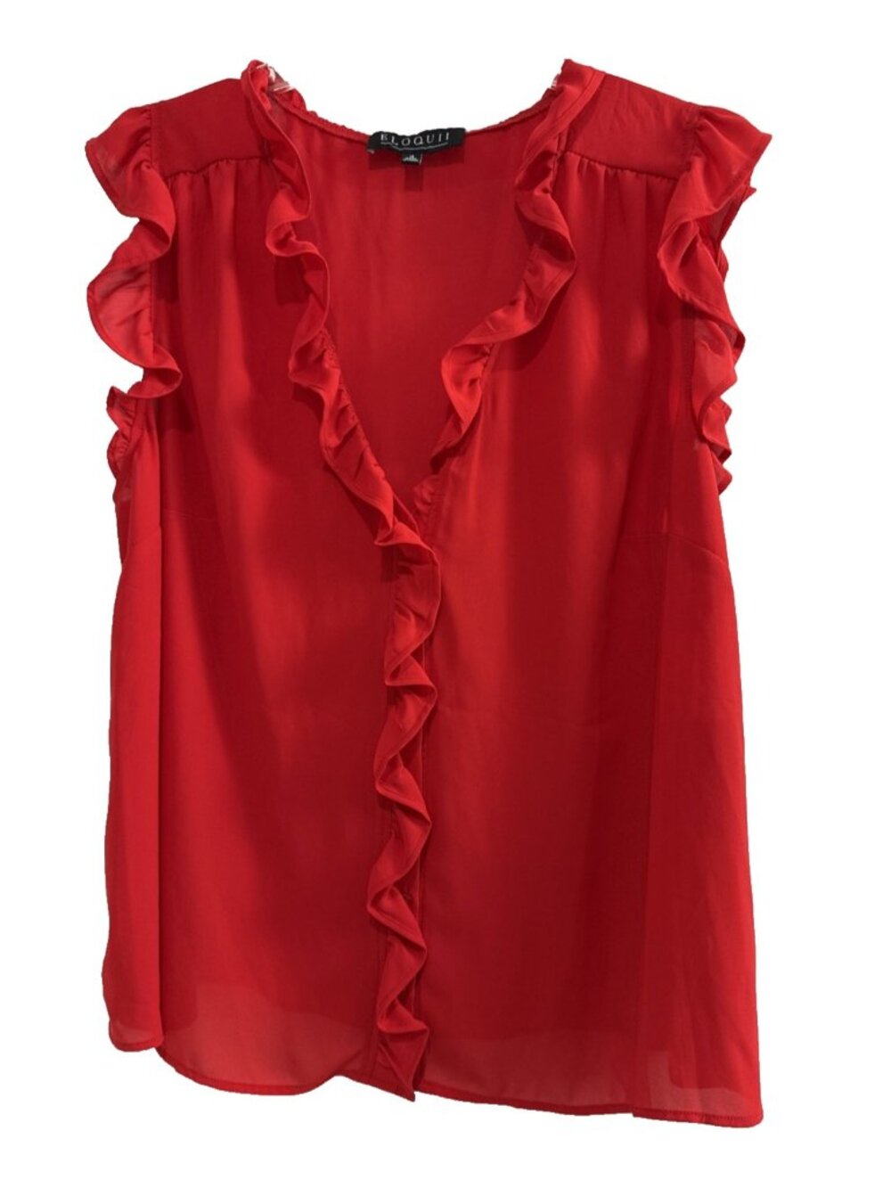 Eloquii Red Ruffle Neck Sleeveless Button Front Blouse Top Womens Plus Size 18